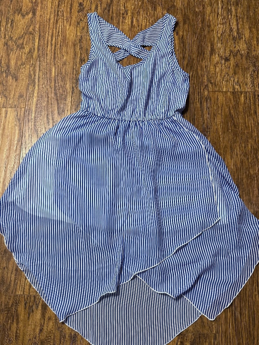 Peppermint USA Sleeveless Knee Length Dress Blue & White Stripe Size Small
